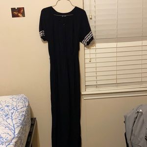 Black maxi dress with white embroidery
